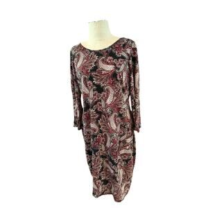 Glamour Shift Dress Womens 14 Multi Paisley Print Boat Neck Long Sleeve Pullover